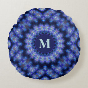Coussins Ronds Monogramme Motif Mandala Blue Purple Circle