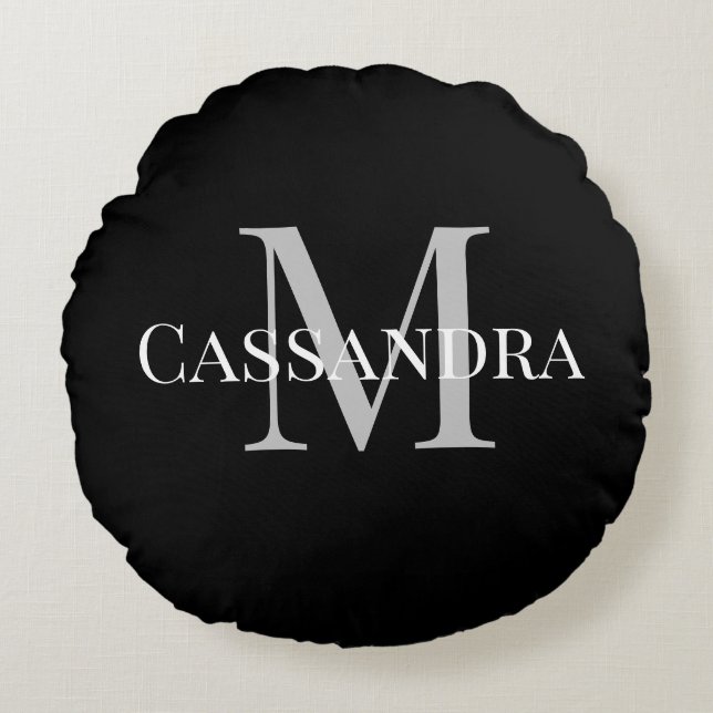 Coussins Ronds Monogramme Noir simple couleur solide simple (Devant)