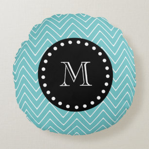Coussins Ronds Monogramme noir turquoise du motif   de Chevron