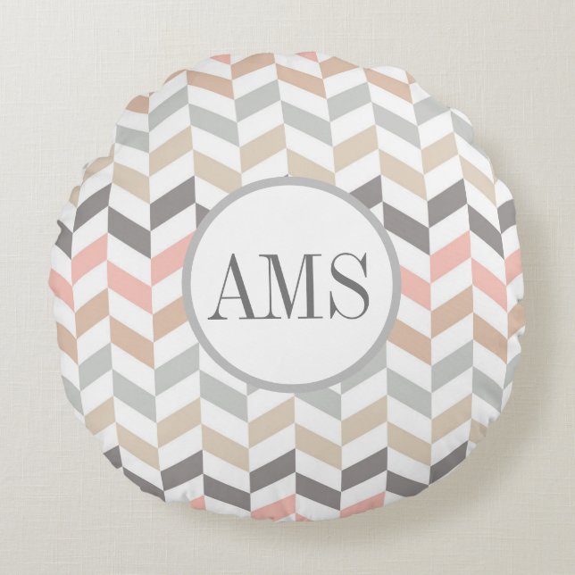 Coussins Ronds Monogramme Pastel Herringbone (Devant)