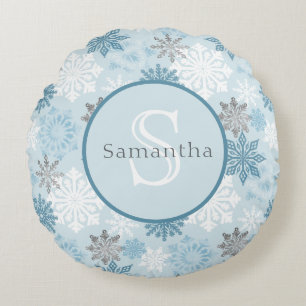 Coussins Ronds Monogramme personnalisé Blue & Silver