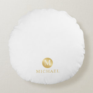 Coussins Ronds Monogramme personnalisé de luxe blanc et or