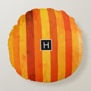 Coussins Ronds Monogramme rayures orange rouge altéré chaud