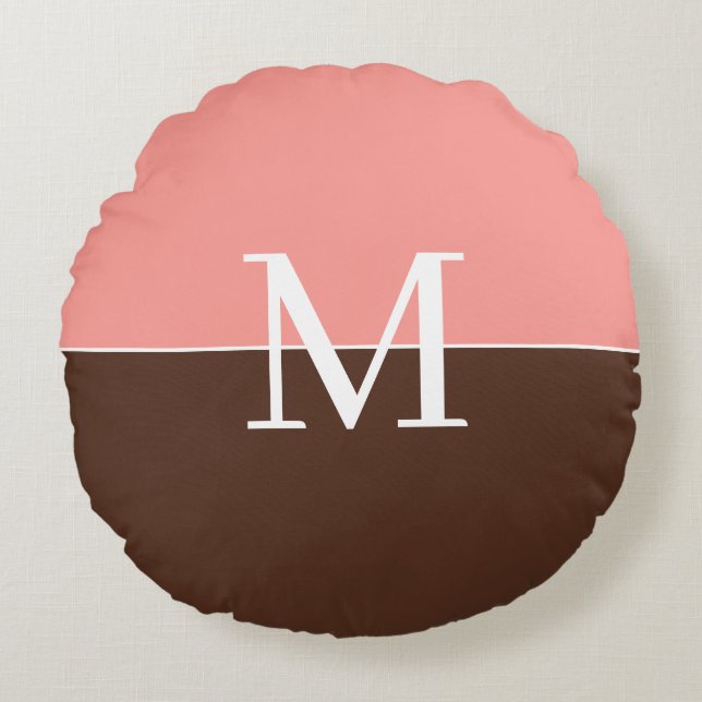 Coussins Ronds Monogramme rose et marron féminin (Devant)