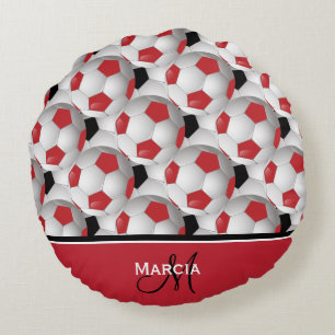 Coussins Ronds Monogramme Rouge noir et blanc Motif de balle de f