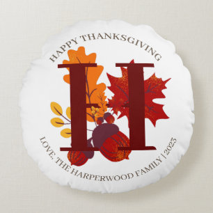 Coussins Ronds Monogramme Simple Récolte D'automne Joyeux Thanksg