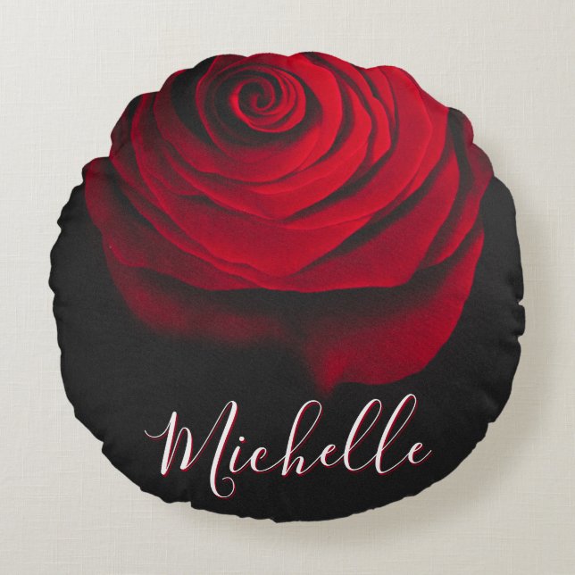 Coussins Ronds Monographie personnalisée rouge rose vintage photo (Devant)