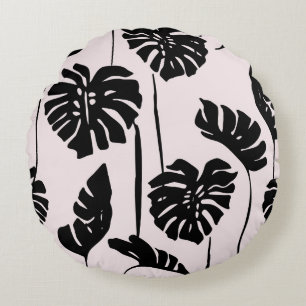 Coussins Ronds Monstera Abstraite Tropical Palm Art