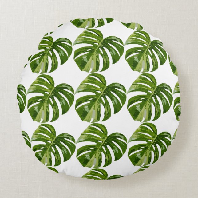 Coussins Ronds Monstera Albo Leaf Pillow — Botanical Home Decor (Devant)