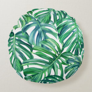 Coussins Ronds Monstera Feuilles : Aquarelle Motif Jungle.