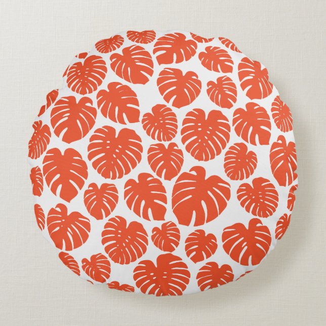 Coussins Ronds Monstera - Orange et blanc (Devant)