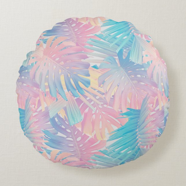 Coussins Ronds Monstera Palm Jungle Cotton Candy 1 (Devant)