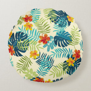 Coussins Ronds Monstère tropicale Hibiscus Motif d'été