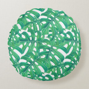 Coussins Ronds Monstère verte tropicale feuille motif