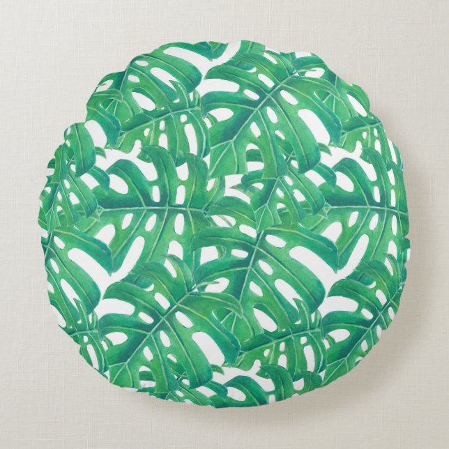 Coussins Ronds Monstère verte tropicale feuille motif (Devant)