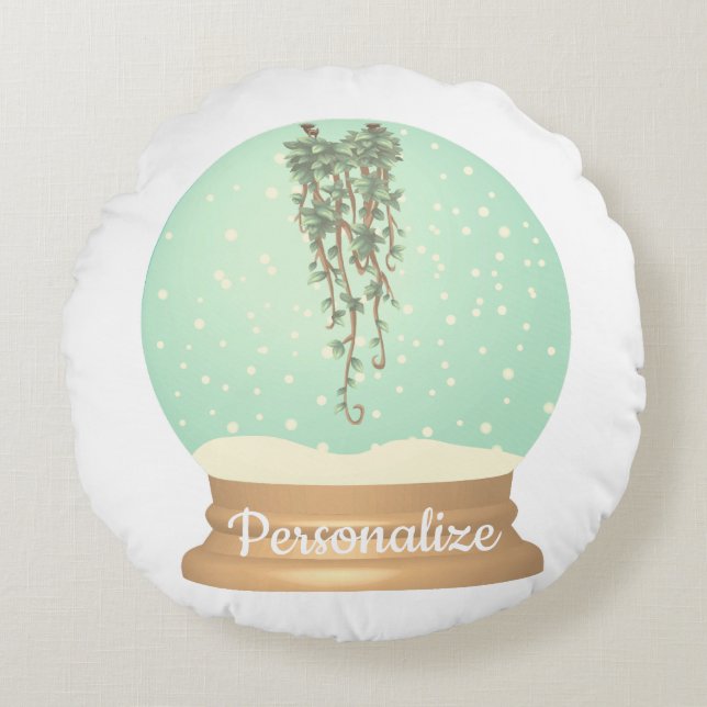 Coussins Ronds Monte-neige plante unique vert blanc (Devant)