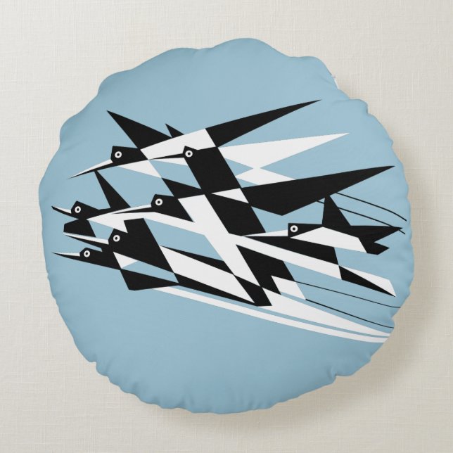 Coussins Ronds Montez aux oiseaux géométriques d'art déco de (Dos)