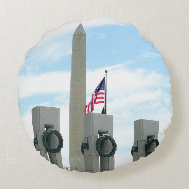 Coussins Ronds Monument Washington et mémorial de la Seconde Guer (Dos)