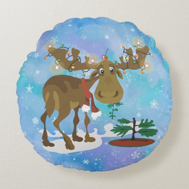 Coussins Ronds Moose de Noël (Devant)