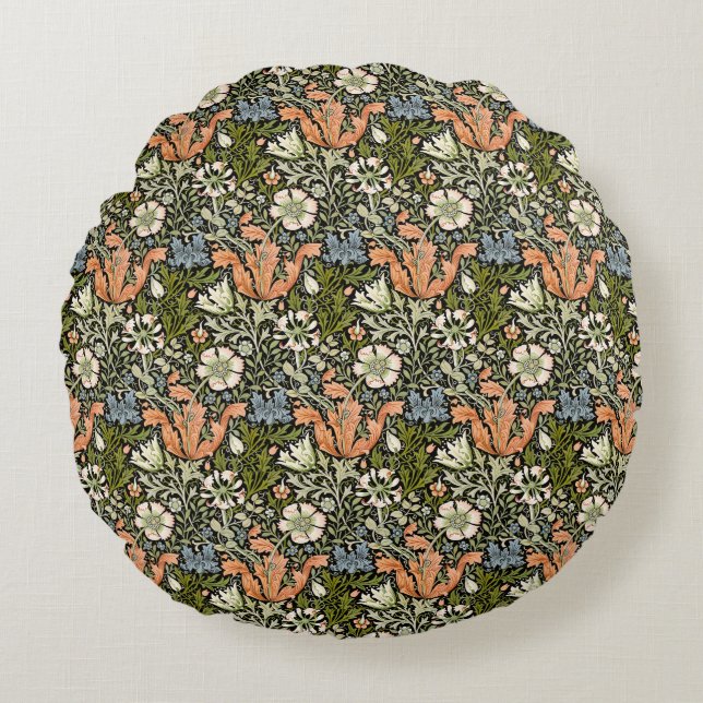 Coussins Ronds Morris BlackBackground 1896 Compton Floral Pattern (Devant)