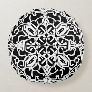 Coussins Ronds Mosaic Marocain Carreaux Motif en noir et blanc