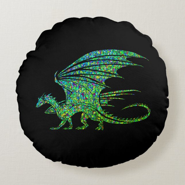 Coussins Ronds Mosaïque de dragon vert incroyable  (Devant)