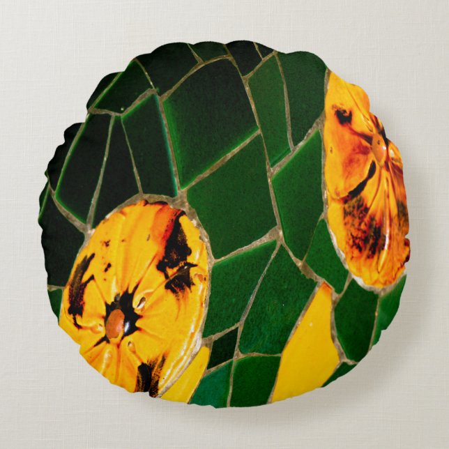 Coussins Ronds Mosaïque espagnole verte et jaune  (Devant)