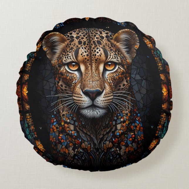 Coussins Ronds Mosaïque verre tendu Cheetah Portrait (Devant)