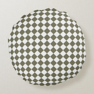 Coussins Ronds Moss Green Checkerboard motif