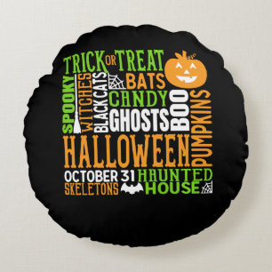 Coussins Ronds Mot d'Halloween Jumble coloré mignon araignée Citr