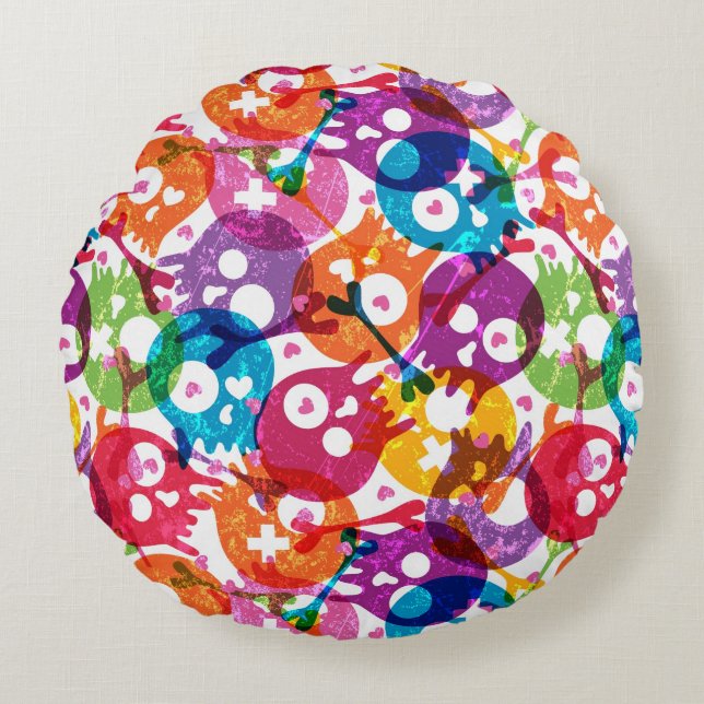 Coussins Ronds Motif 3 de crânes (Devant)