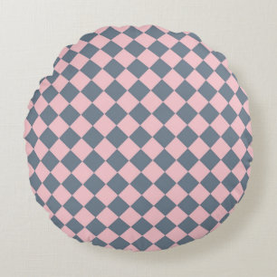 Coussins Ronds Motif à carreaux diamant gris rose 