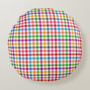 Coussins Ronds Motif à carreaux gingham arc-en-ciel coloré - Blan