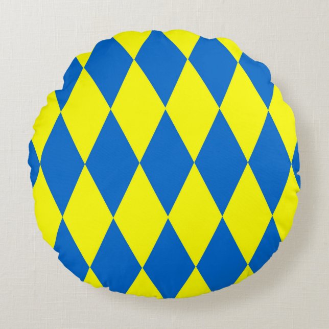 Coussins Ronds Motif à carreaux Harlequin bleu jaune  (Devant)
