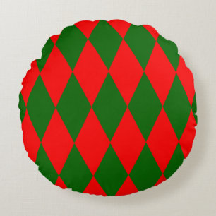 Coussins Ronds Motif à carreaux Harlequin rouge et vert