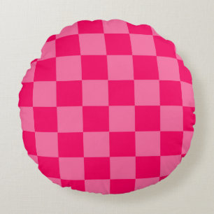 Coussins Ronds Motif à carreaux rose clair et chaud 