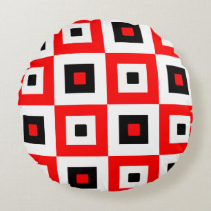Coussins Ronds Motif à carrés à carreaux rouges noirs et blancs