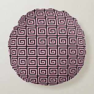 Coussins Ronds Motif à clé grecque - rose et noir