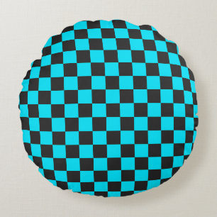 Coussins Ronds Motif à damier cyan et charbon