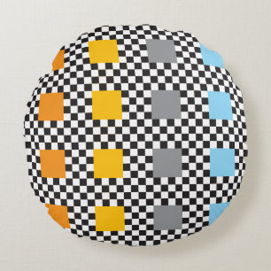 Coussins Ronds Motif À damiers multicolore et grands Carrés