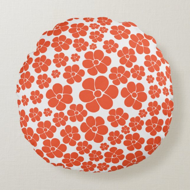Coussins Ronds Motif à fleurs - Orange et Blanc (Devant)