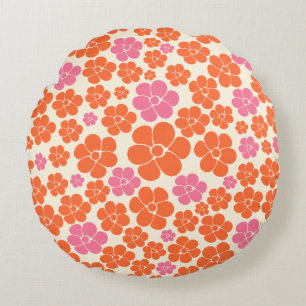 Coussins Ronds Motif à fleurs - rose, orange et crème