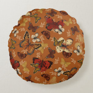 Coussins Ronds Motif à papillon orange des ailes du coucher du so