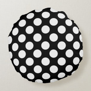 Coussins Ronds Motif à points Polka blanc et noir