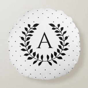 Coussins Ronds Motif à pois monogramme laurier noir et blanc