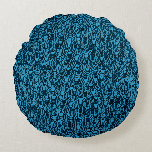 Coussins Ronds Motif à vague bleue (Devant)