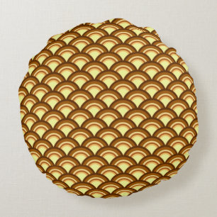 Coussins Ronds Motif à vagues Art déco - chocolat et jaune