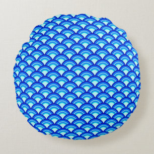Coussins Ronds Motif à vagues Art déco - cobalt et bleu ciel