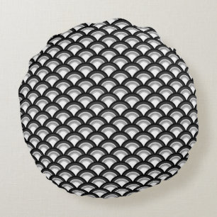 Coussins Ronds Motif à vagues Art déco - noir et blanc
