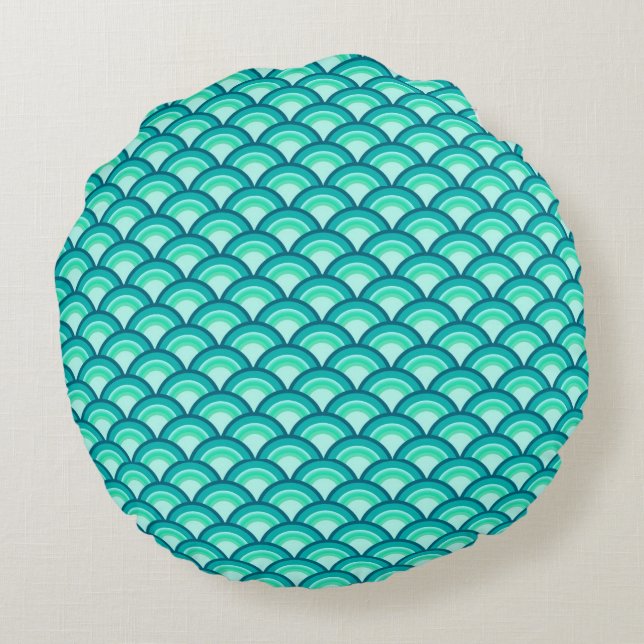 Coussins Ronds Motif à vagues Art déco - tons turquoise (Dos)